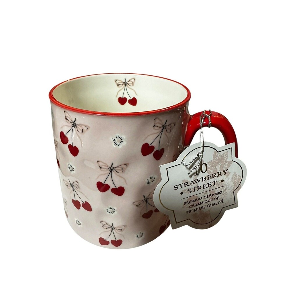 10 Strawberry Street Pink Bow &  Cherry Heart Mug NWT
